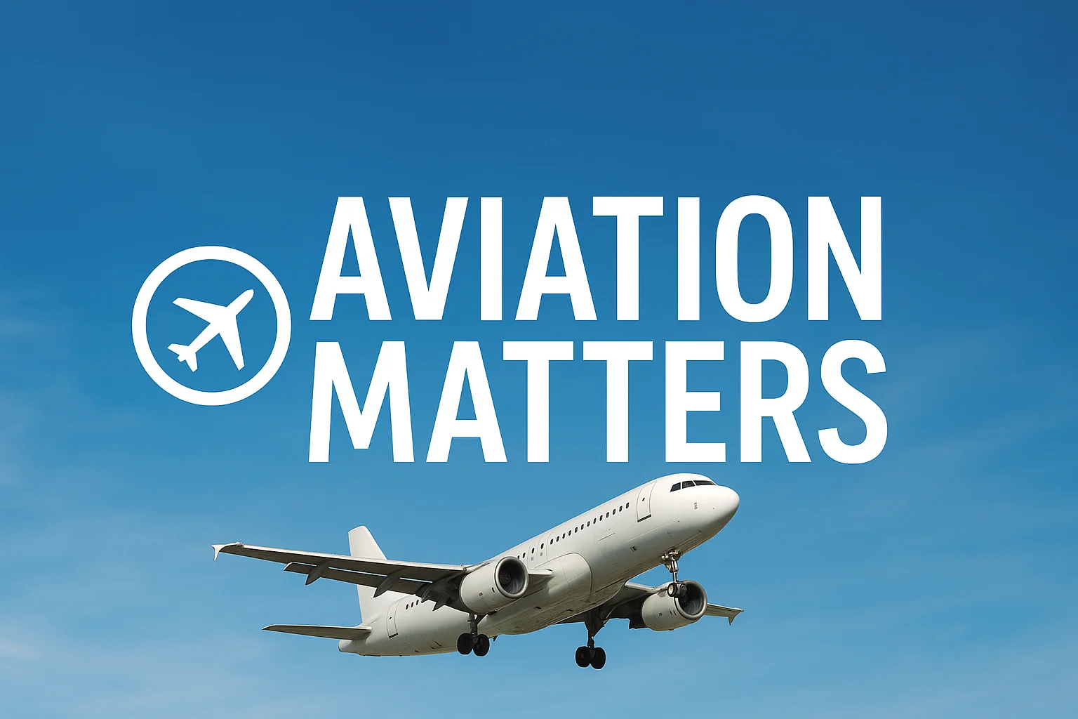 Featured image for Aviation Matters website showing commercial airplane in flight with blue sky background and bold aviation logo text."